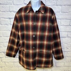 Vintage Eddie Bauer Jacket Womens Medium Wool Plaid Button Barn Chore Coat